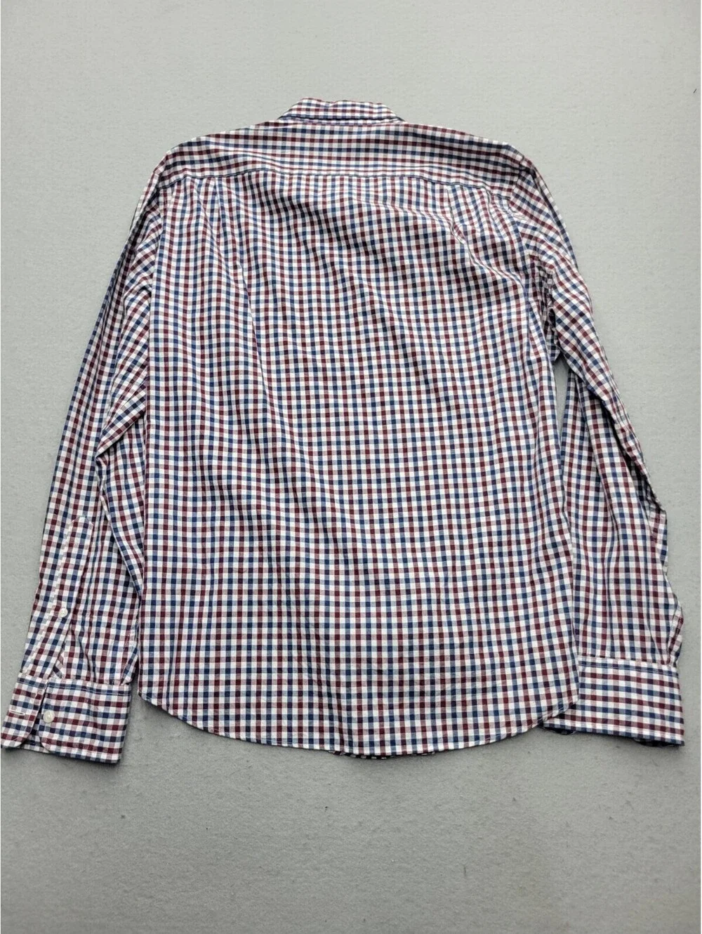 J Crew Men Button-Up Medium Red Blue Slim Checked 100% Cotton Mauritius Work